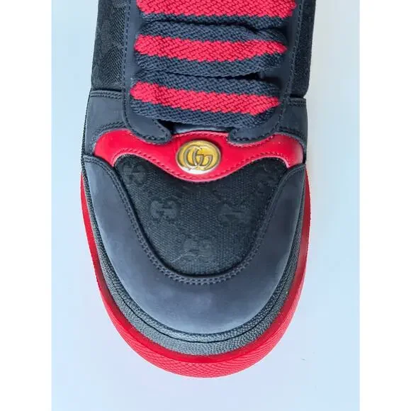 Gucci GG Double Screener Black/Red Sneakers 12 US (11.5 Gucci) 750048 IT NIB
